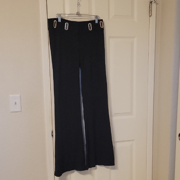 Black Wide-Leg Trousers with Silver Accents - Picture 1 of 4